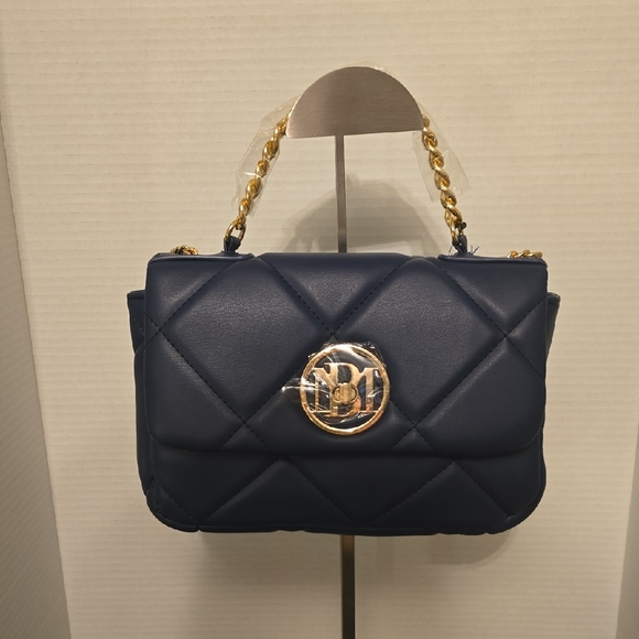 Badgley Mischka Handbags - BADGLEY MISCHKA Elegant Navy Quilted Shoulder Bag with Gold/Crossbody Chain